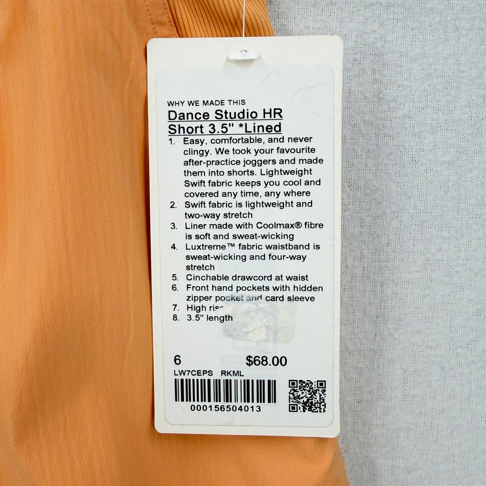 LULULEMON Dance Studio HR Short 3.5" Lined Women 6 Orange Athletic High Rise NEW - Picture 10 of 16